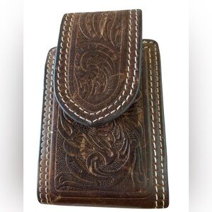 Vintage Nocona Brown Embossed Leather Western Phone / Knife Holster cowboy